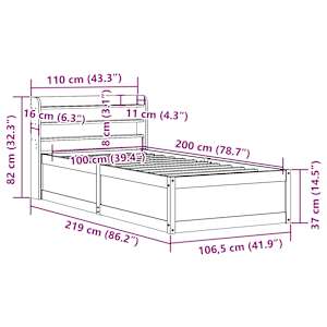 Rám postele s čelem bílý 100 x 200 cm masivní borové dřevo - obrázek 12