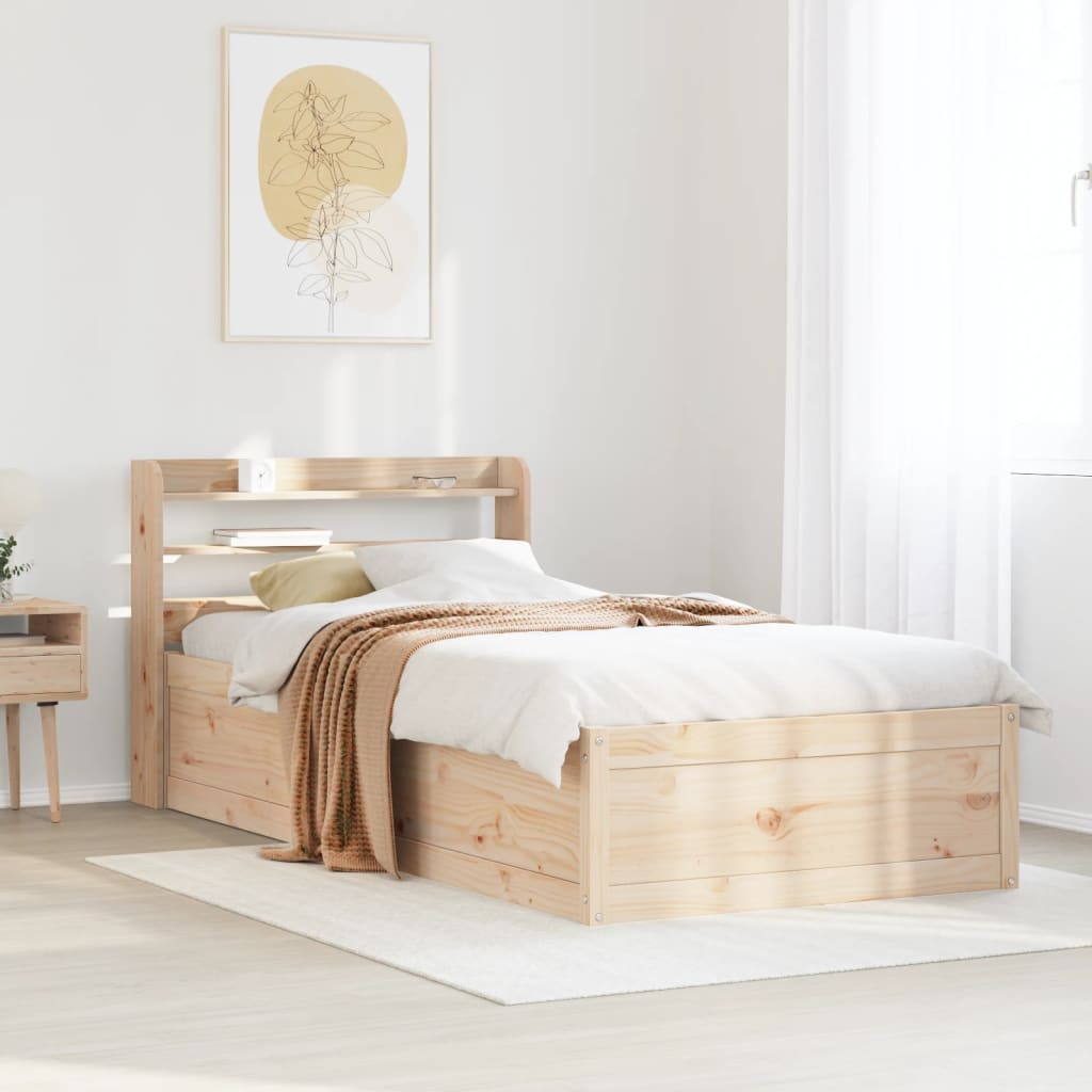 vidaXL Bedframe met hoofdbord massief grenenhout 90x200 cm afbeelding