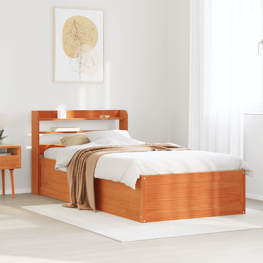 vidaXL Bedframe met hoofdbord massief grenenhout wasbruin 90x200 cm afbeelding