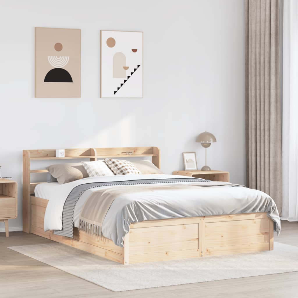vidaXL Bedframe met hoofdbord massief grenenhout 140x190 cm afbeelding