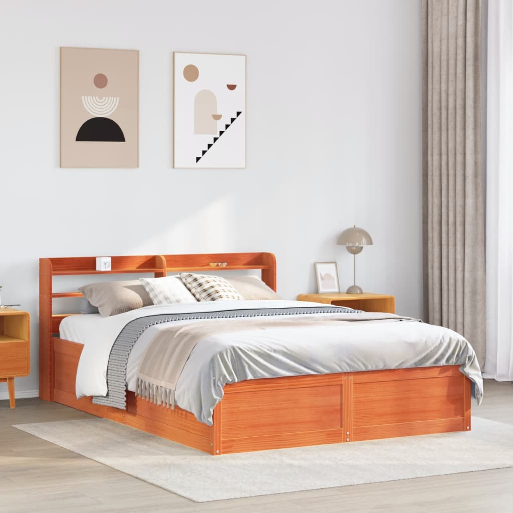 vidaXL Bedframe met hoofdbord massief grenenhout wasbruin 120x190 cm afbeelding