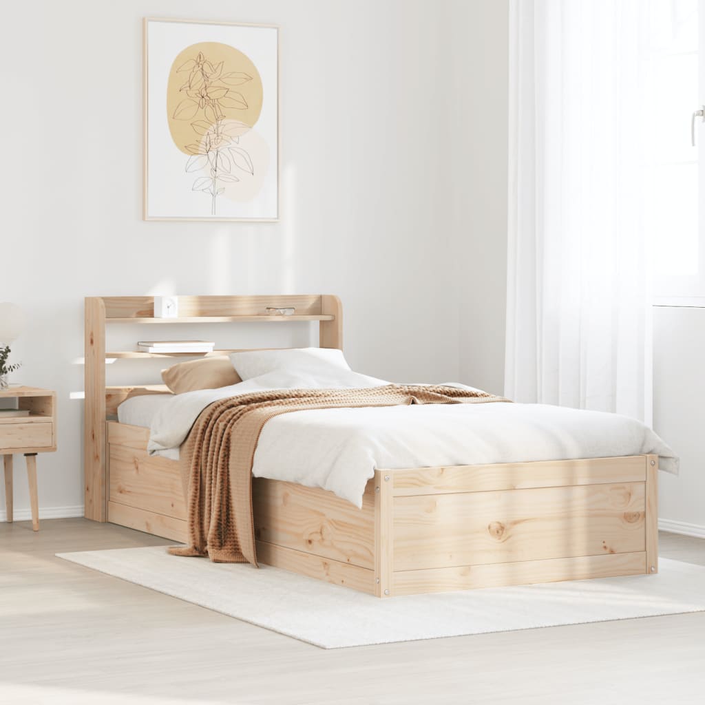 vidaXL Bedframe met hoofdbord massief grenenhout 90x190 cm afbeelding