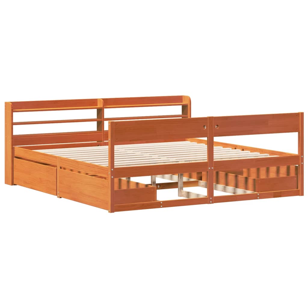 vidaXL Bedframe zonder matras massief grenenhout wasbruin 200x200 cm afbeelding