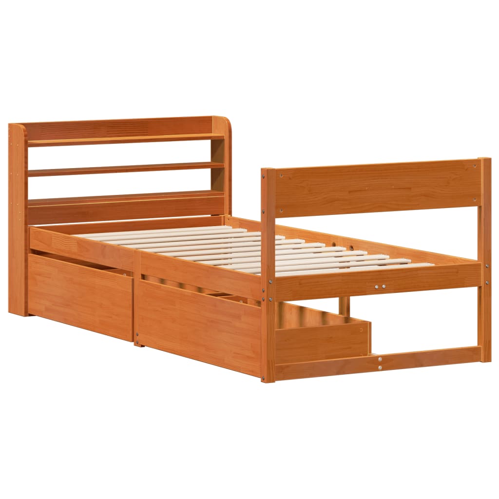 vidaXL Bedframe zonder matras massief grenenhout wasbruin 100x200 cm afbeelding