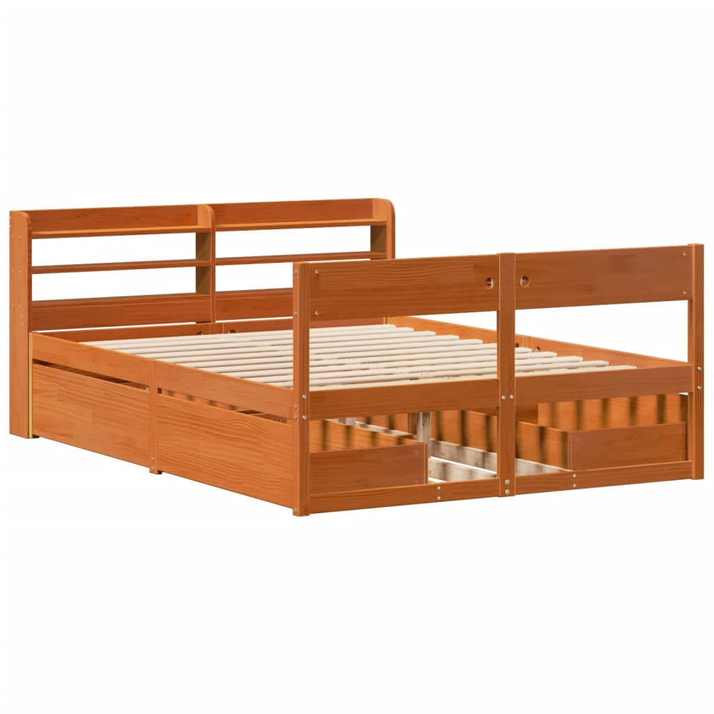 vidaXL Bed met matras massief grenenhout wasbruin 140x190 cm afbeelding