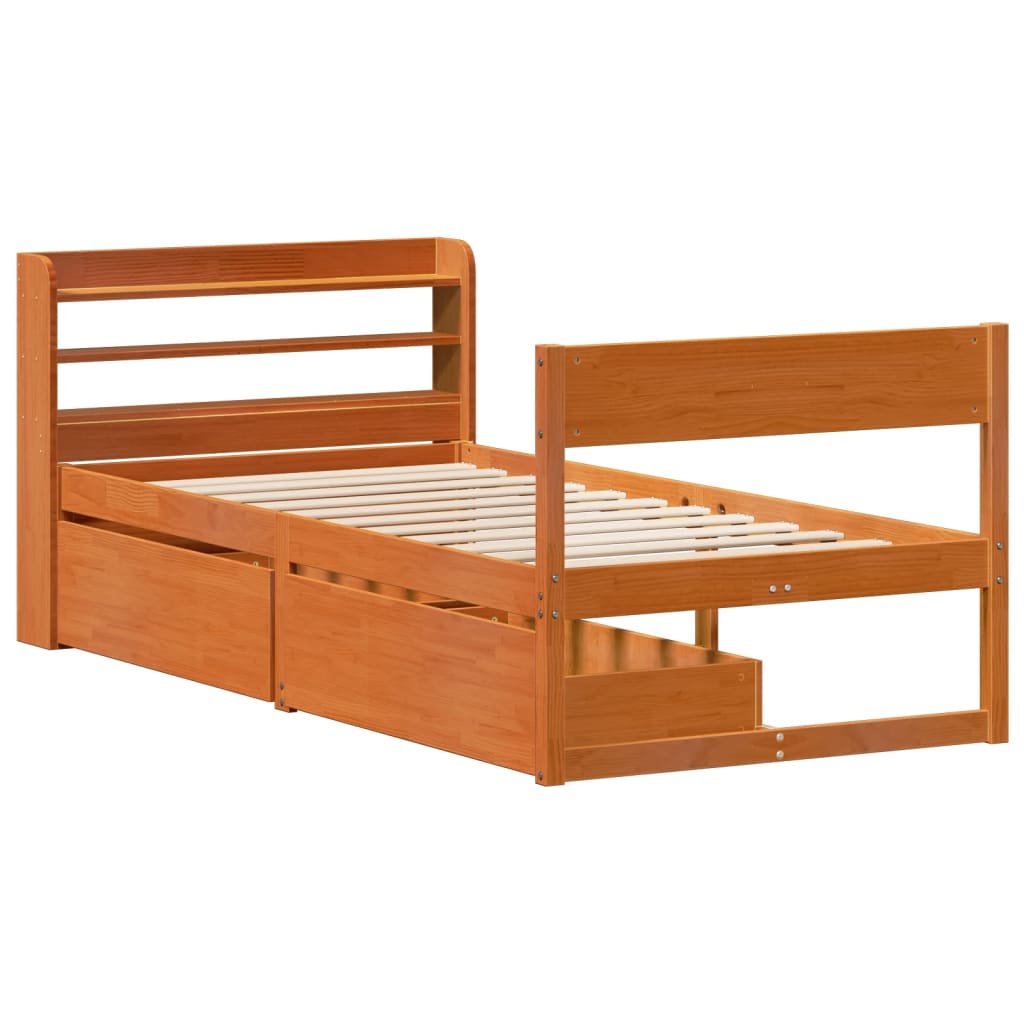vidaXL Bedframe zonder matras massief grenenhout wasbruin 75x190 cm afbeelding