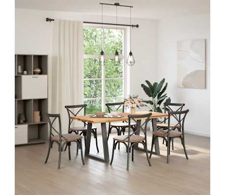 vidaXL Dining Table Light brown Solid oak wood Large Adjustable Armrests