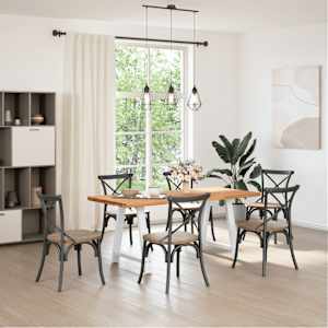 vidaXL Table &agrave; manger marron clair bois de ch&ecirc;ne massif rectangulaire