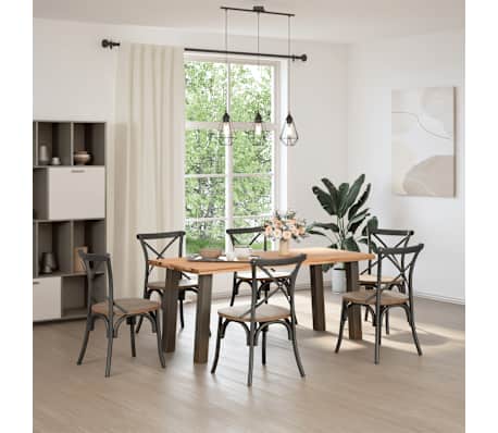 vidaXL Table &agrave; manger et bord naturel bois massif ch&ecirc;ne rectangulaire