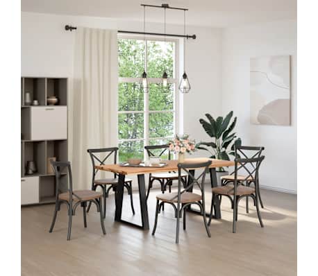 vidaXL Table &agrave; manger avec bord naturel 180x80x74 cm bois massif ch&ecirc;ne