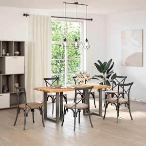 vidaXL Dining Table Light Brown Solid oak wood Large Adjustable Feet