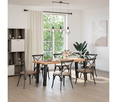 vidaXL Dining Table Light Brown Solid oak wood, powder-coated steel Large