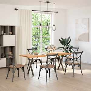 vidaXL Table &agrave; manger et bord naturel bois massif ch&ecirc;ne rectangulaire