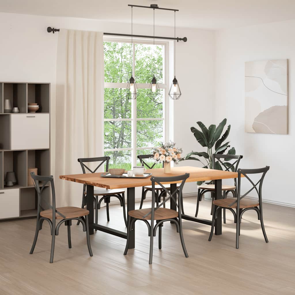 vidaXL Eettafel rechthoekig 220x120x74 cm massief eikenhout lichtbruin afbeelding