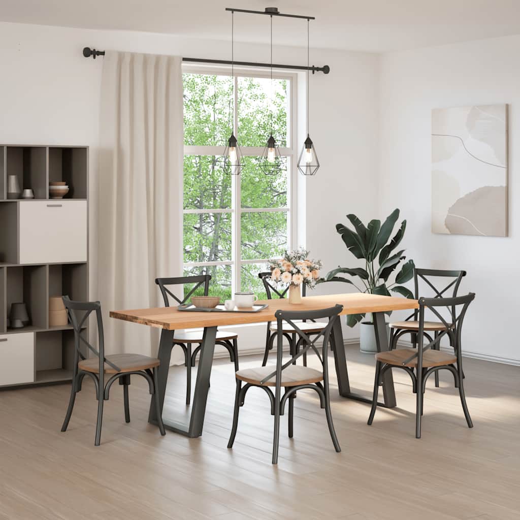 vidaXL Eettafel rechthoekig 220x80x74 cm massief eikenhout lichtbruin afbeelding