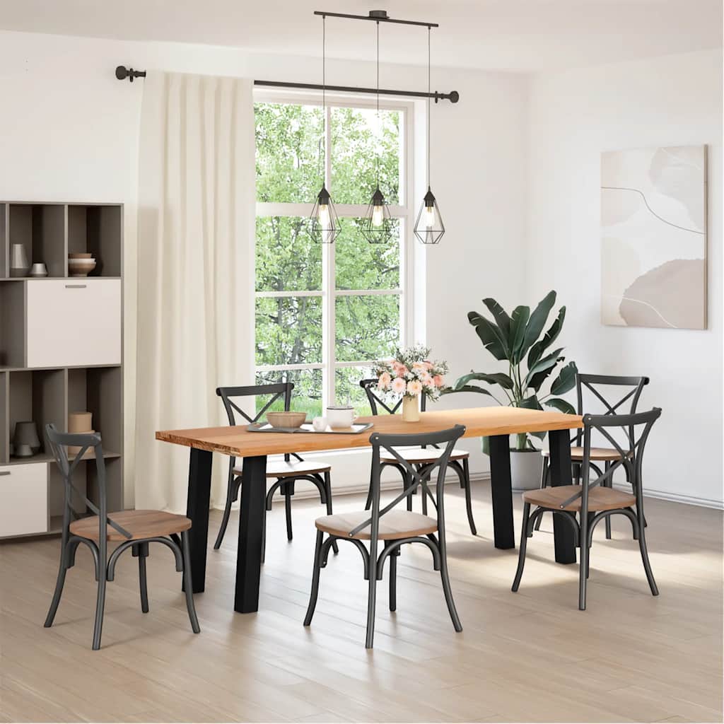 vidaXL Eettafel rechthoekig 220x80x74 cm massief eikenhout lichtbruin afbeelding