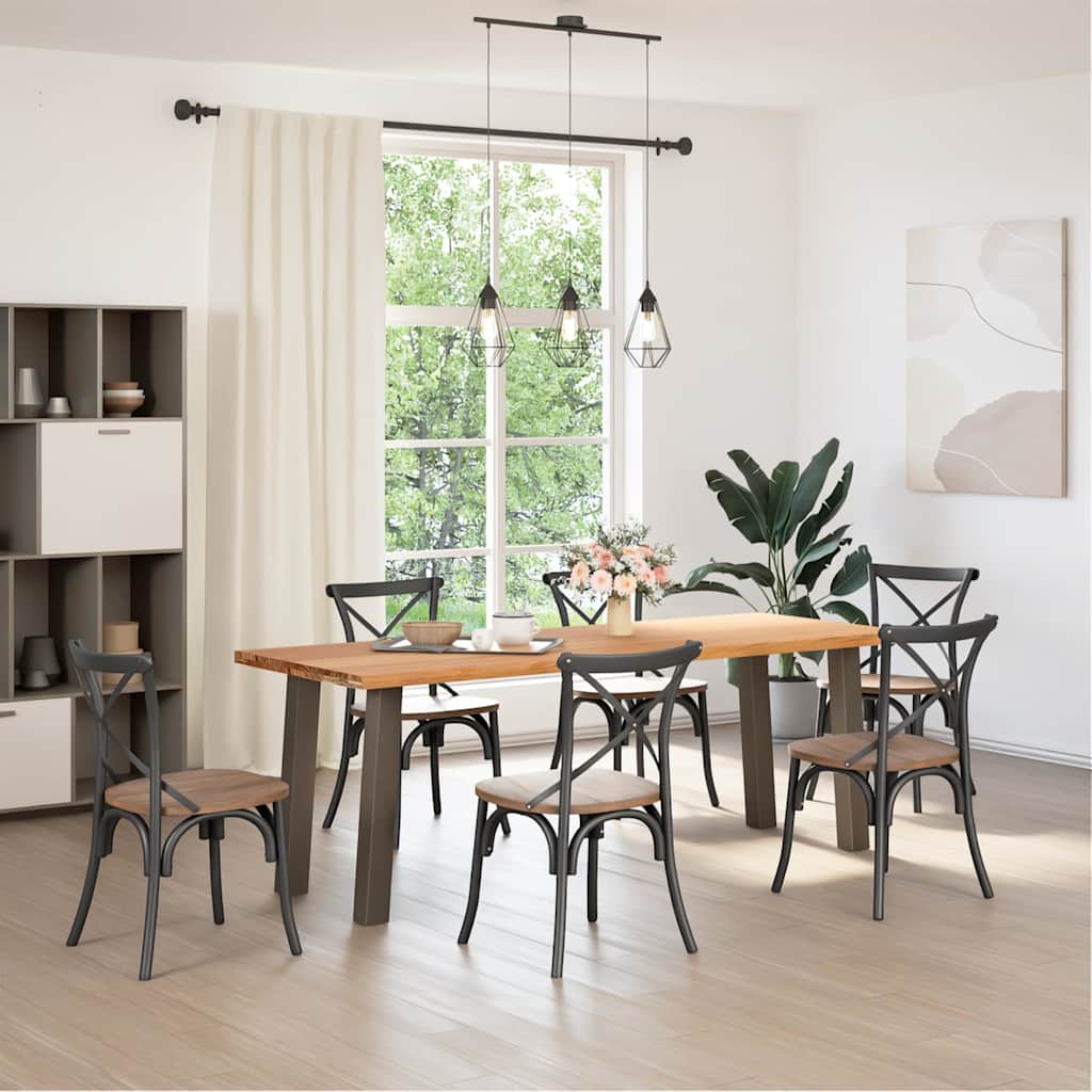 vidaXL Eettafel rechthoekig 220x80x74 cm massief eikenhout lichtbruin afbeelding