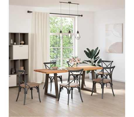 vidaXL Dining Table Light brown Solid oak wood 86.6 x 31.5 x 29.1 in