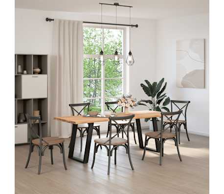 vidaXL Esstisch mit Baumkante 220x80x74 cm Massivholz Eiche Rechteckig