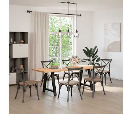 vidaXL Table &agrave; manger avec bord naturel bois massif ch&ecirc;ne rectangulaire