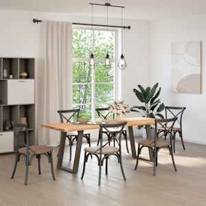 vidaXL Table &agrave; manger et bord naturel bois massif ch&ecirc;ne rectangulaire