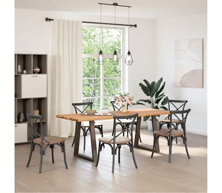 vidaXL Table &agrave; manger avec bord naturel 220x80x74 cm bois massif ch&ecirc;ne