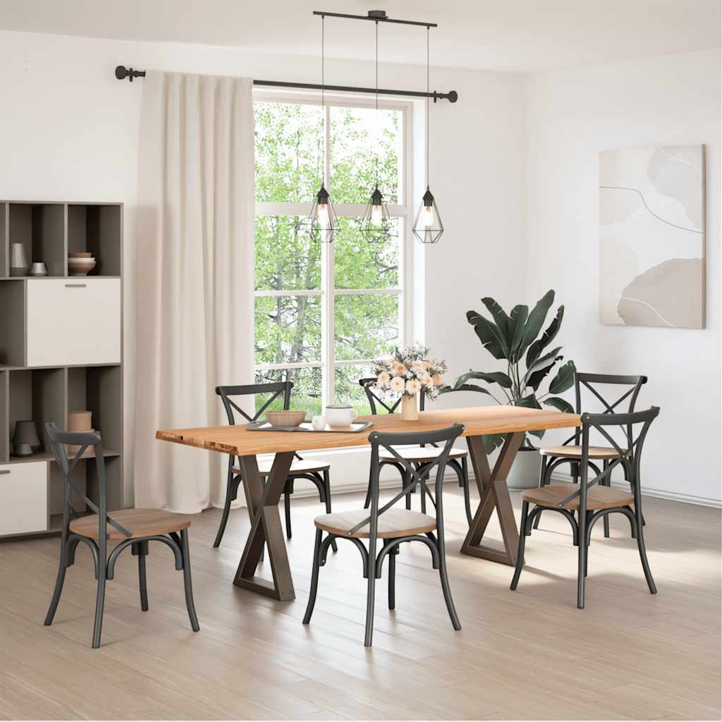 vidaXL Eettafel met natuurlijke rand 220x80x74 cm eikenhout lichtbruin afbeelding