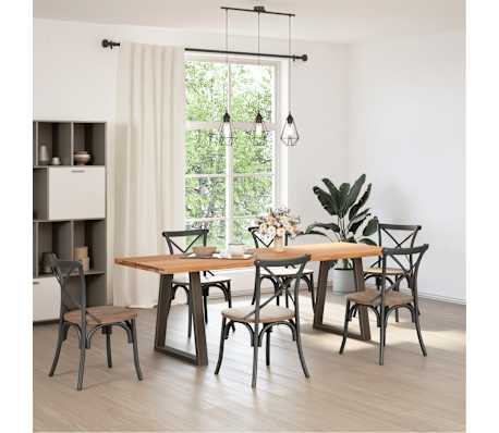 vidaXL Dining Table Light brown Solid oak wood, Powder-coated steel Large