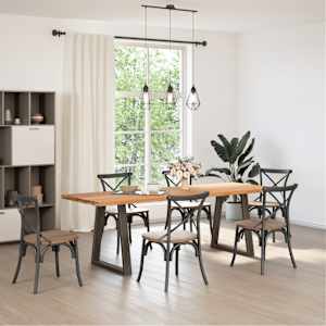 vidaXL Dining Table Light brown Solid oak wood, Powder-coated steel Large