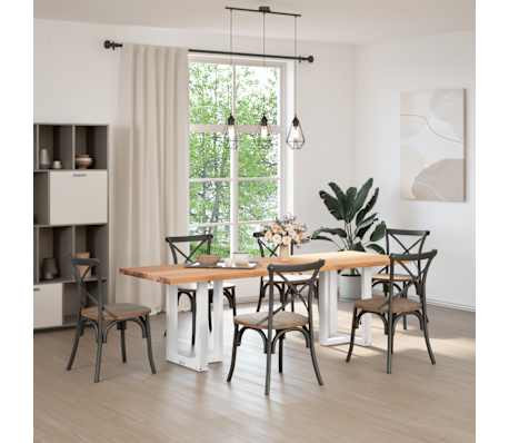 vidaXL Dining Table Light Brown Solid oak wood, Powder-coated steel Large