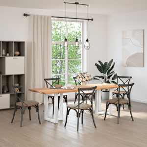 vidaXL Dining Table Light Brown Solid oak wood, Powder-coated steel Large