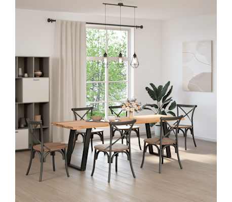 vidaXL Table &agrave; manger et bord naturel bois massif ch&ecirc;ne rectangulaire