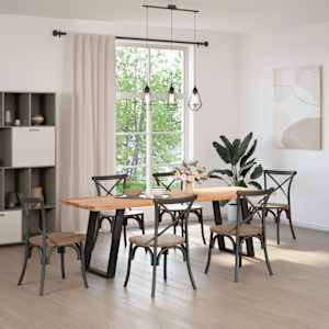 vidaXL Table &agrave; manger et bord naturel bois massif ch&ecirc;ne rectangulaire