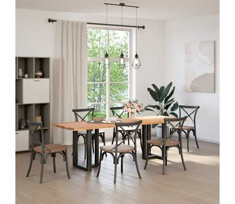 vidaXL Table &agrave; manger et bord naturel bois massif ch&ecirc;ne rectangulaire