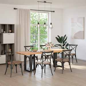 vidaXL Table &agrave; manger et bord naturel bois massif ch&ecirc;ne rectangulaire