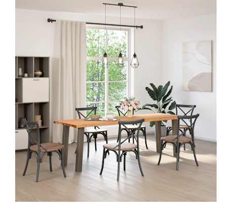 vidaXL Dining Table Light Brown Solid Oak Wood Large Adjustable Feet