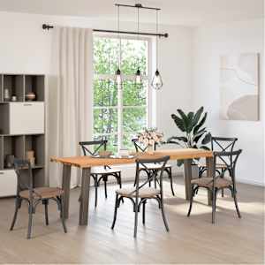 vidaXL Dining Table Light Brown Solid Oak Wood Large Adjustable Feet