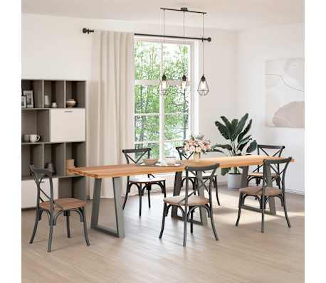 vidaXL Dining Table Light brown Solid oak wood Large Adjustable Feet