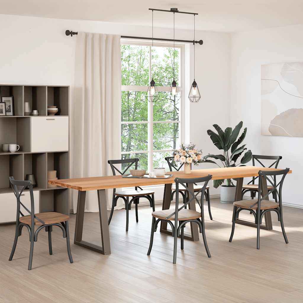 vidaXL Eettafel rechthoekig 320x80x74 cm massief eikenhout lichtbruin afbeelding