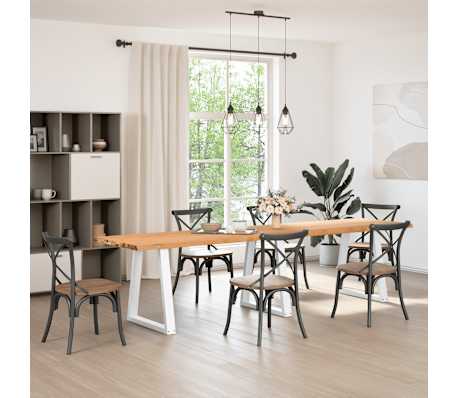 vidaXL Dining Table Light Brown, White Solid oak wood, Powder-coated steel