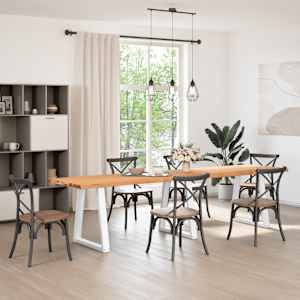vidaXL Dining Table Light Brown, White Solid oak wood, Powder-coated steel
