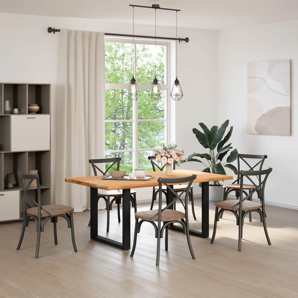 vidaXL Eettafel rechthoekig 180x100x74 cm massief eikenhout lichtbruin afbeelding