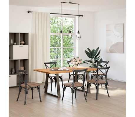 vidaXL Dining Table Light brown, Natural steel