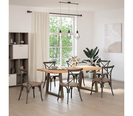 vidaXL Dining Table Light brown Solid oak wood, Powder-coated steel Large