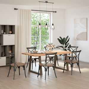 vidaXL Dining Table Light brown Solid oak wood, Powder-coated steel Large