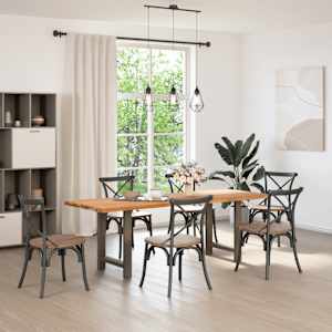 vidaXL Eettafel met levende rand 220x80x74 cm massief eikenhout rechthoekig