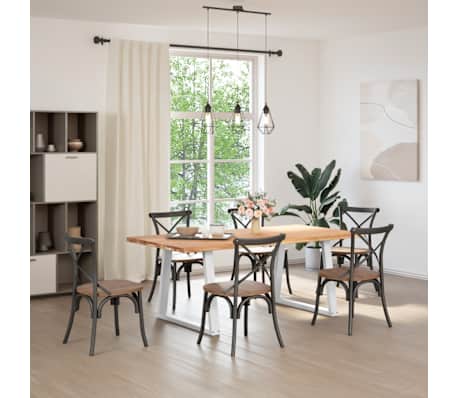 vidaXL Dining Table Light brown, White Solid oak wood, Powder-coated steel