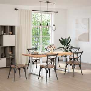 vidaXL Dining Table Light brown, White Solid oak wood, Powder-coated steel