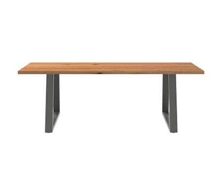 vidaXL Dining Table Light brown Solid oak wood, Powder-coated steel Large