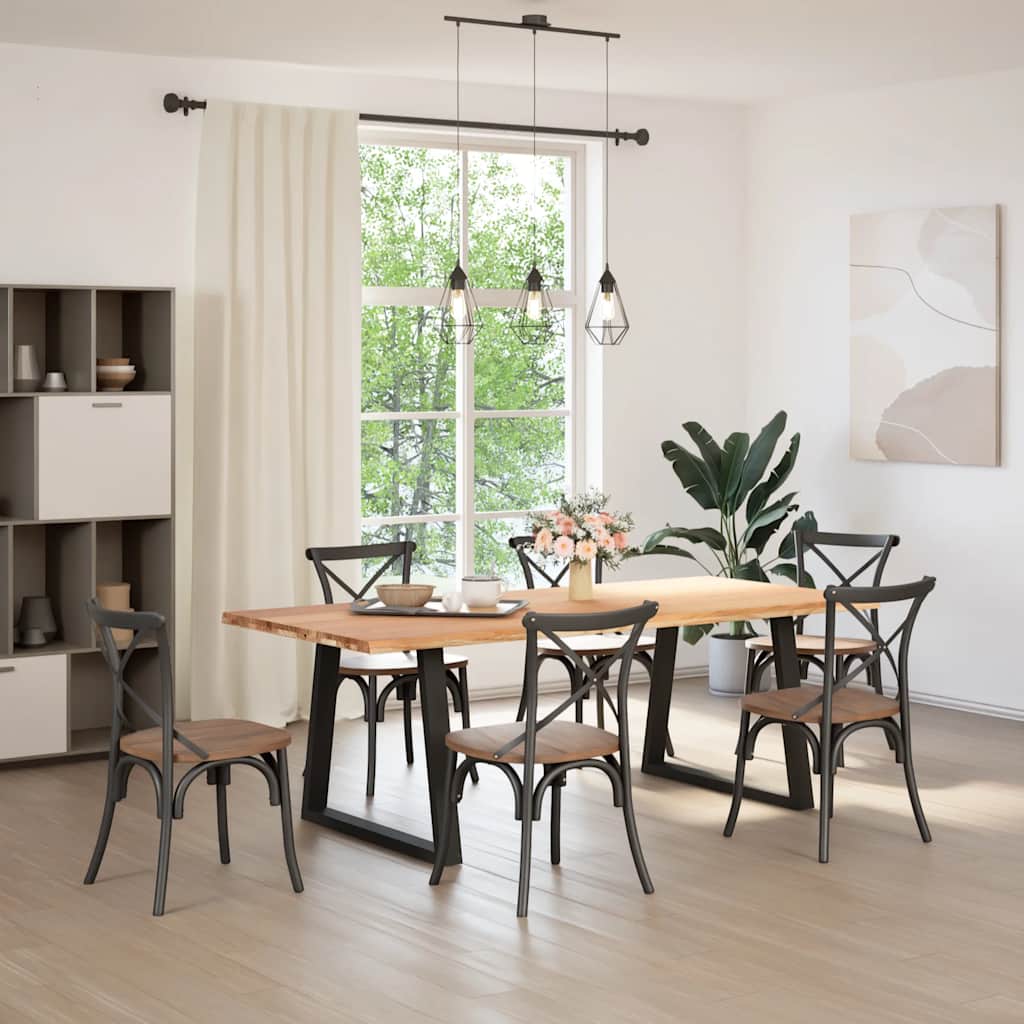 Eettafel met natuurlijke rand 220x100x74 cm massief eikenhout